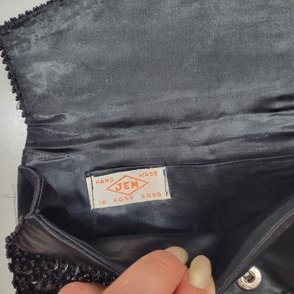 Vintage JEM Hand Made Sequin Beaded Envelope Clutch 1960s Retro Formal Black Eve - Picture 11 of 17